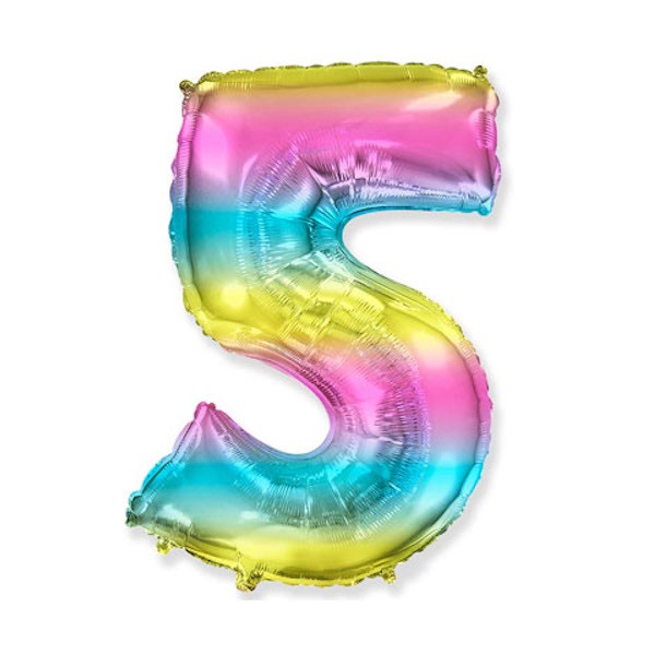 Шар цифра 5 радуга металлик 102 см